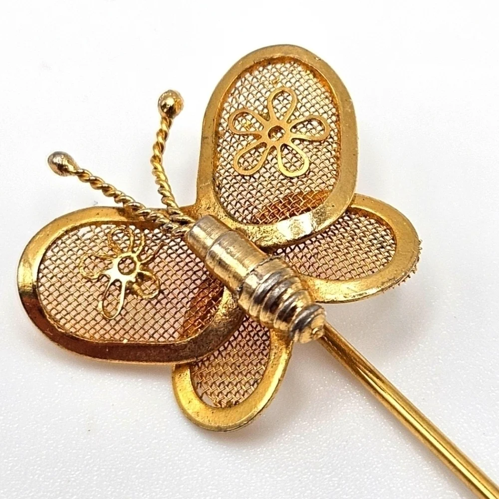 VINTAGE CMA Gold-Tone 3D Butterfly Stick Pin
